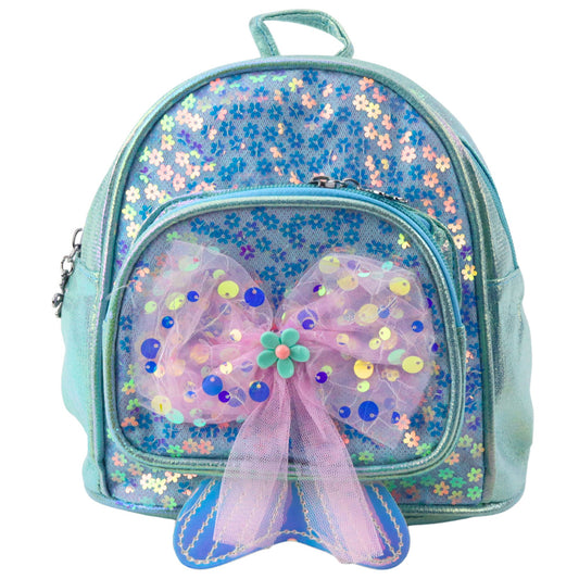 Children's Backpack with Sequins and Tulle Bow, Blue, 20 cm, 3.8 L - Carlat