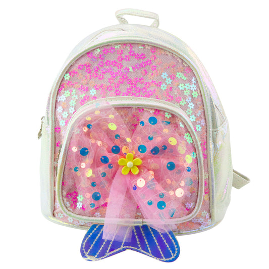 Children's Backpack with Sequins and Tulle Bow, White, 20 cm, 3.8 L - Carlat
