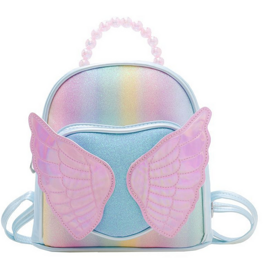 Children's Backpack with Sparkling Wings and Pearls, Blue, 22 cm - Carlat