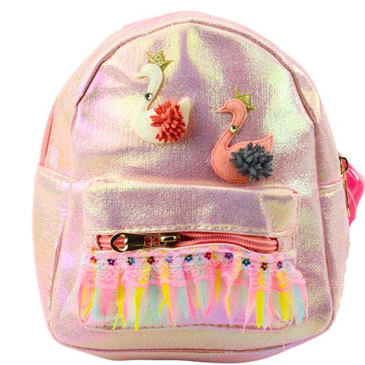 Children's Backpack with Swans, Lace, and Embellishments, Pink, 22 cm, 2.8 L - Carlat