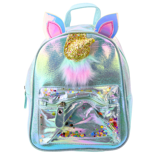 Children's Backpack with Unicorn Horn, Moving Confetti, Blue, 25 cm, 4.5 L - Carlat