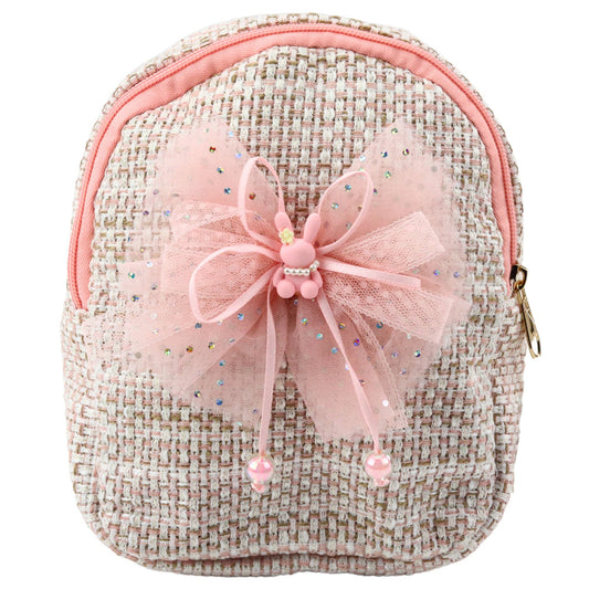 Children's Woven Backpack with Bow, Pink Bunny, 21 cm, 2 L - Carlat