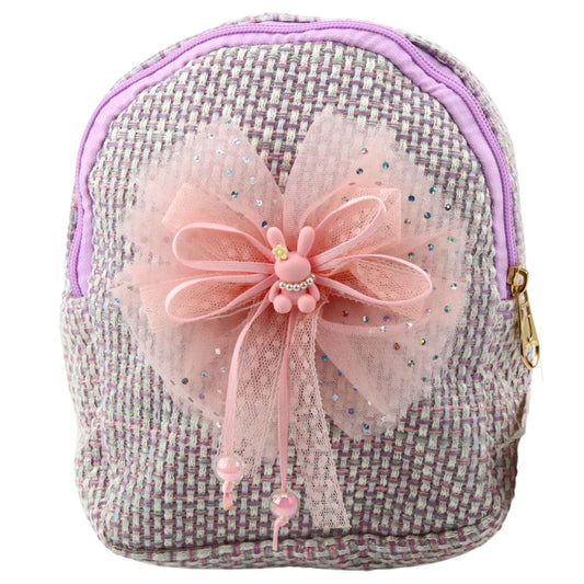 Children's Woven Backpack with Bow and Bunny, Purple, 21 cm, 2L - Carlat