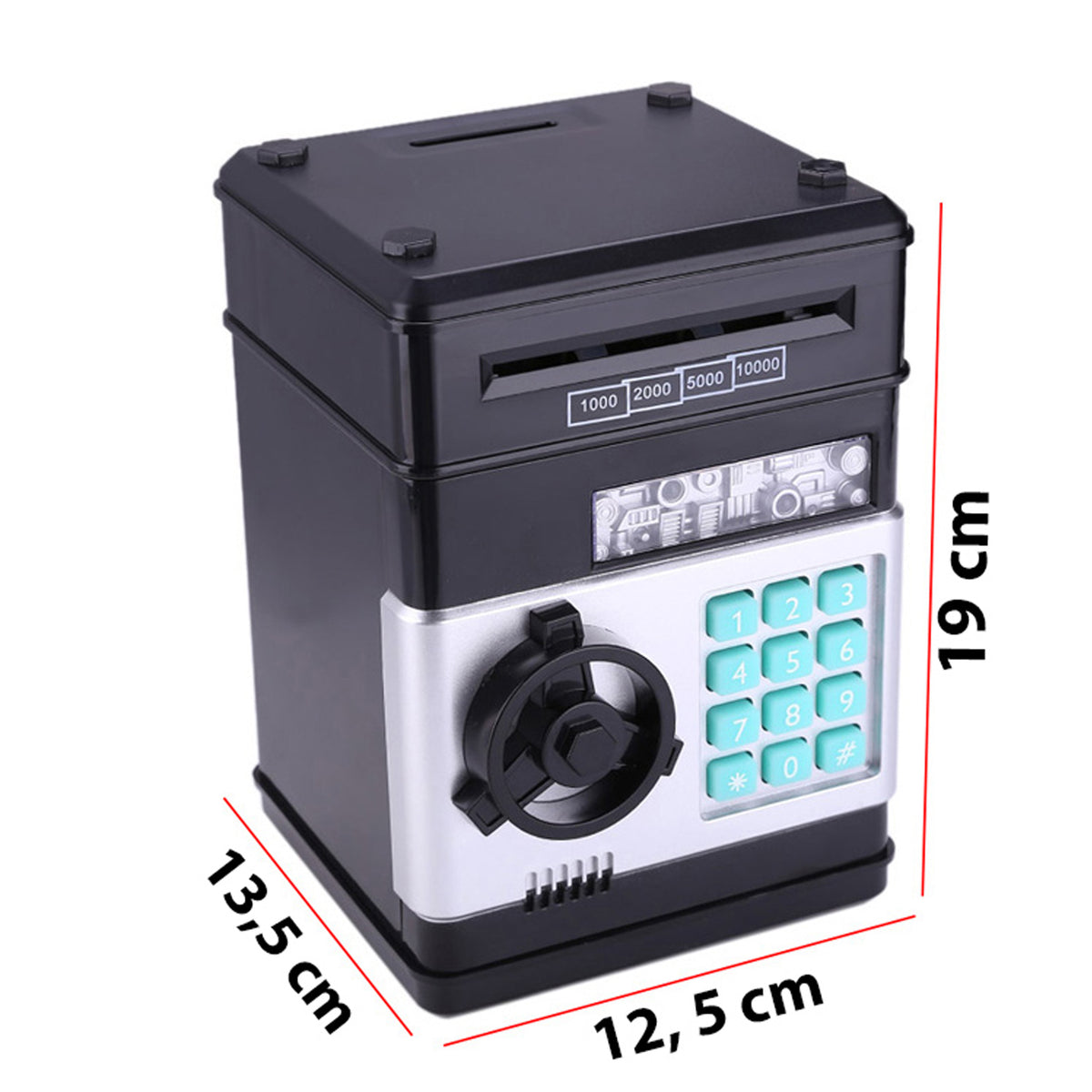 Coin Piggy Bank Safe for Coins, ATM, and Paper Money + PIN - o623 - Carlat