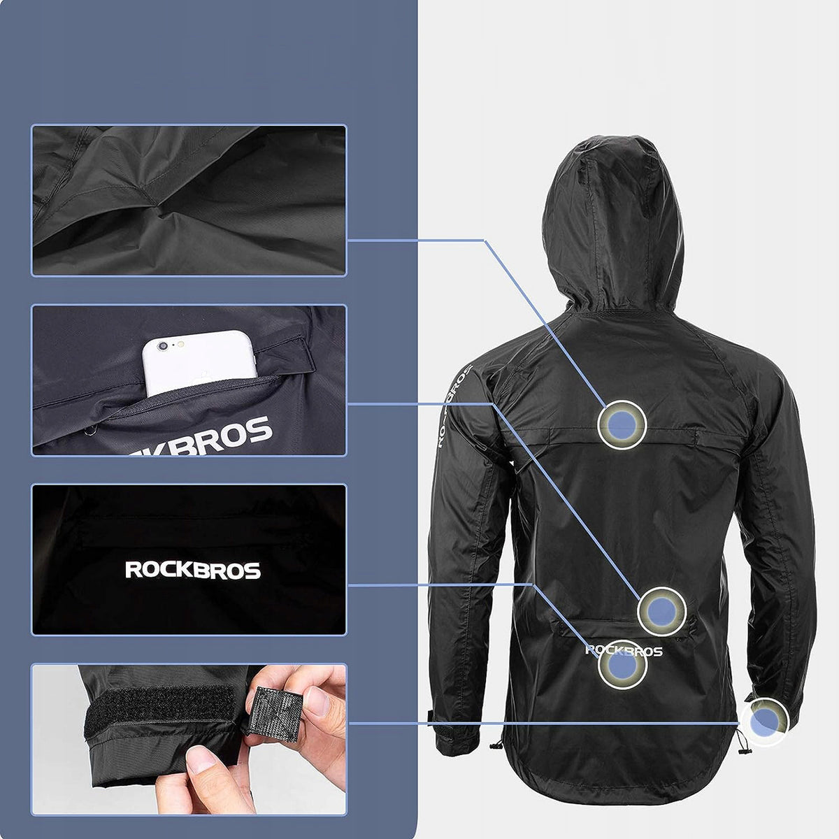Cycling clothing – Breathable, windproof rain jacket XXXXL - black - Carlat