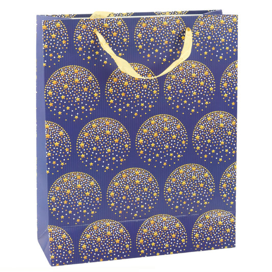Elegant Gift Bag with Gold Stars, Navy Blue, 32 x 26 x 12 cm - Carlat