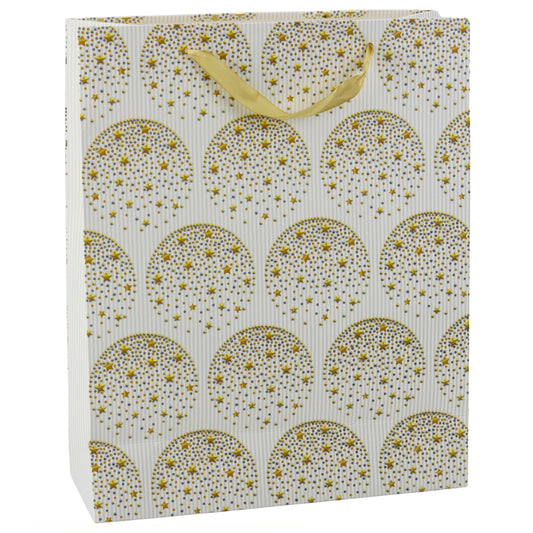 Elegant Gift Bag with Gold Stars, White, 32 x 26 x 12 cm - Carlat