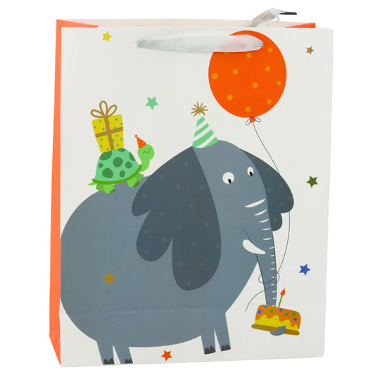 Elephant-Printed Birthday Gift Bag, 32 x 26 x 12 cm - Carlat