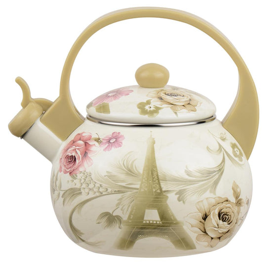 Enameled kettle with whistle, 2 L, "Paris" design, Kinghoff, KH-2038 - Carlat