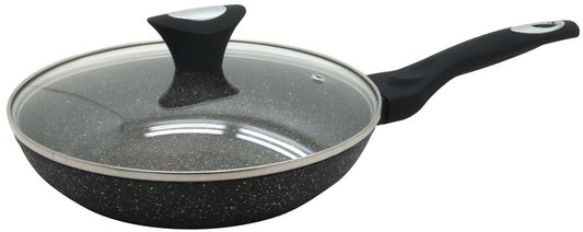 Frying pan with lid, aluminum, gray marble pattern, 26 cm diameter, Klausberg - Carlat