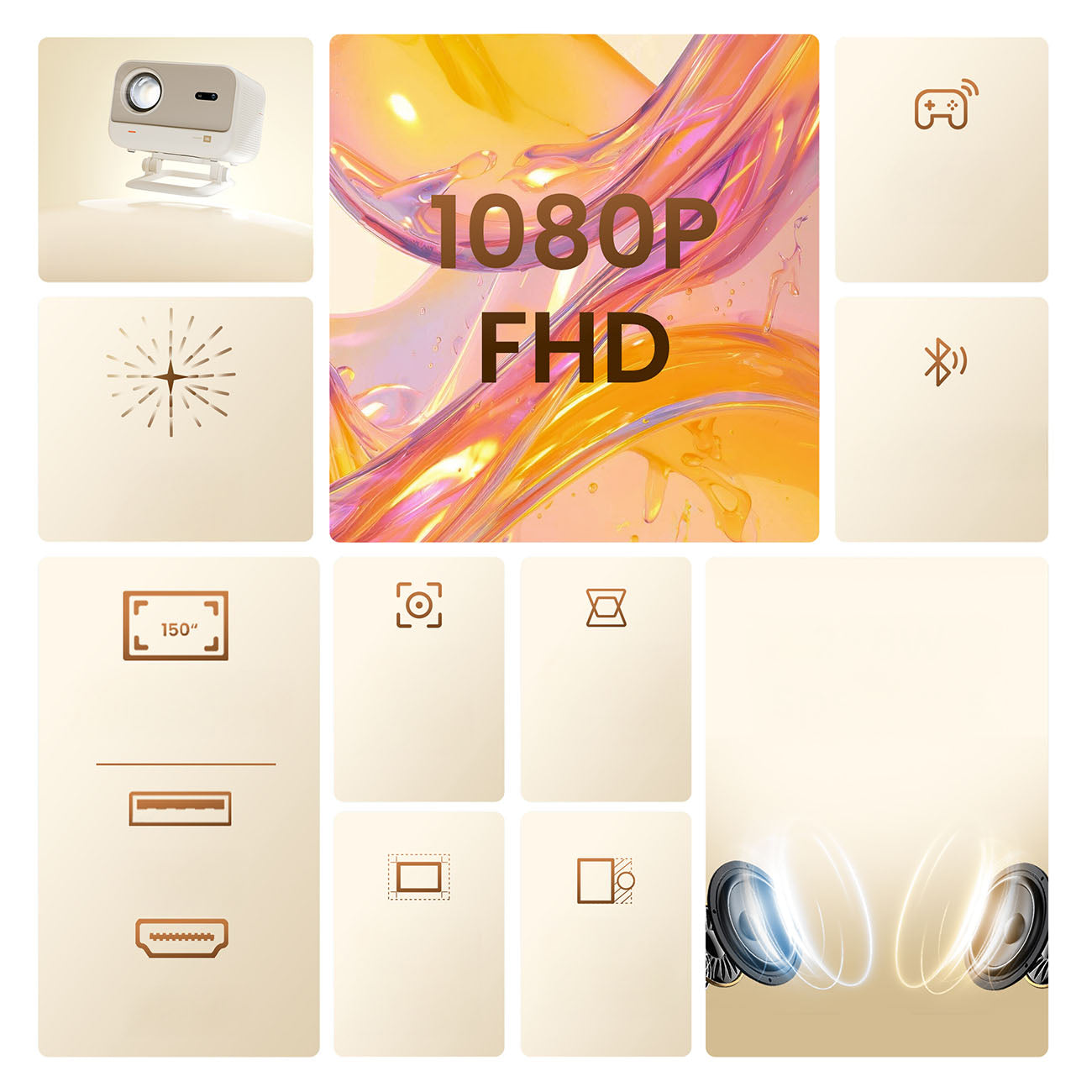 FullHD 1080p LCD multimedia projector with JBL WiFi L2 Plus speakers - beige - Carlat