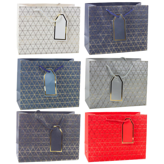 Geometric Gift Bag with Gold Lines, 23 x 18 x 10 cm - Carlat