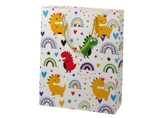 Gift Bag: Colorful Dinosaurs and Rainbow, 32 cm x 26 cm x 10 cm - Carlat
