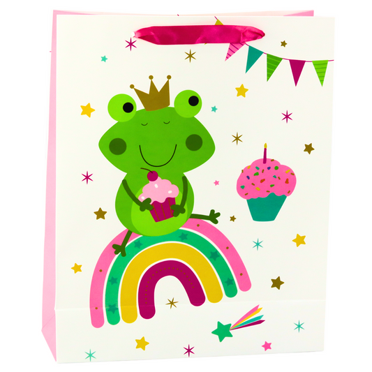 Gift Bag: Frog with a Crown, Rainbow, White and Pink, 32x26x10 cm - Carlat