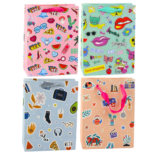 Gift Bag with Colorful Stickers and Stamps 23 x 18 x 10.5 cm - Carlat