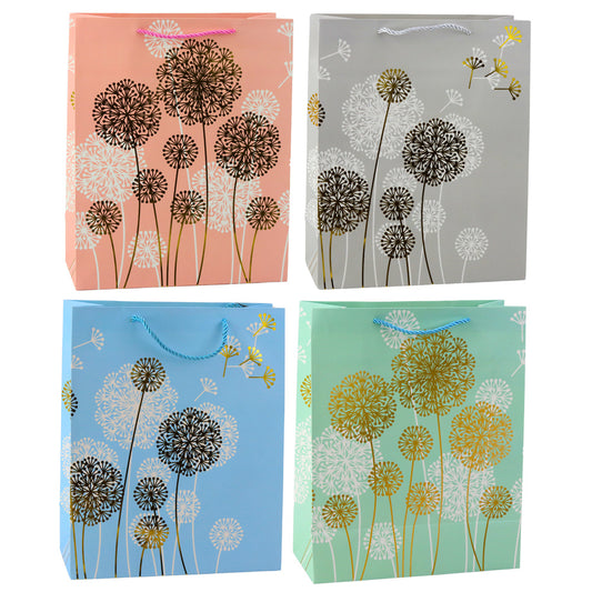 Gift Bag with Dandelions and Gold Accents, 32 x 26 x 12 cm - Carlat