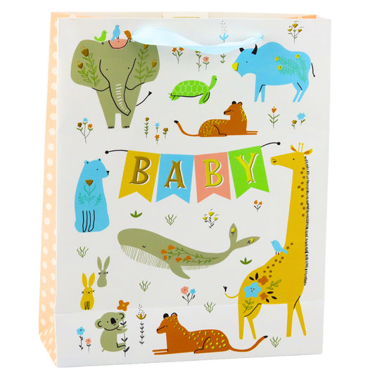 Gift Bag with "Baby" and "Animals" Design, 32 x 26 x 10 cm - Carlat