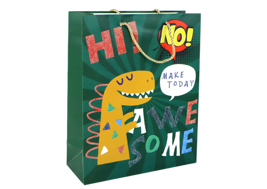 Green Dinosaur Paper Gift Bag, 32 cm x 26 cm x 10 cm - Carlat