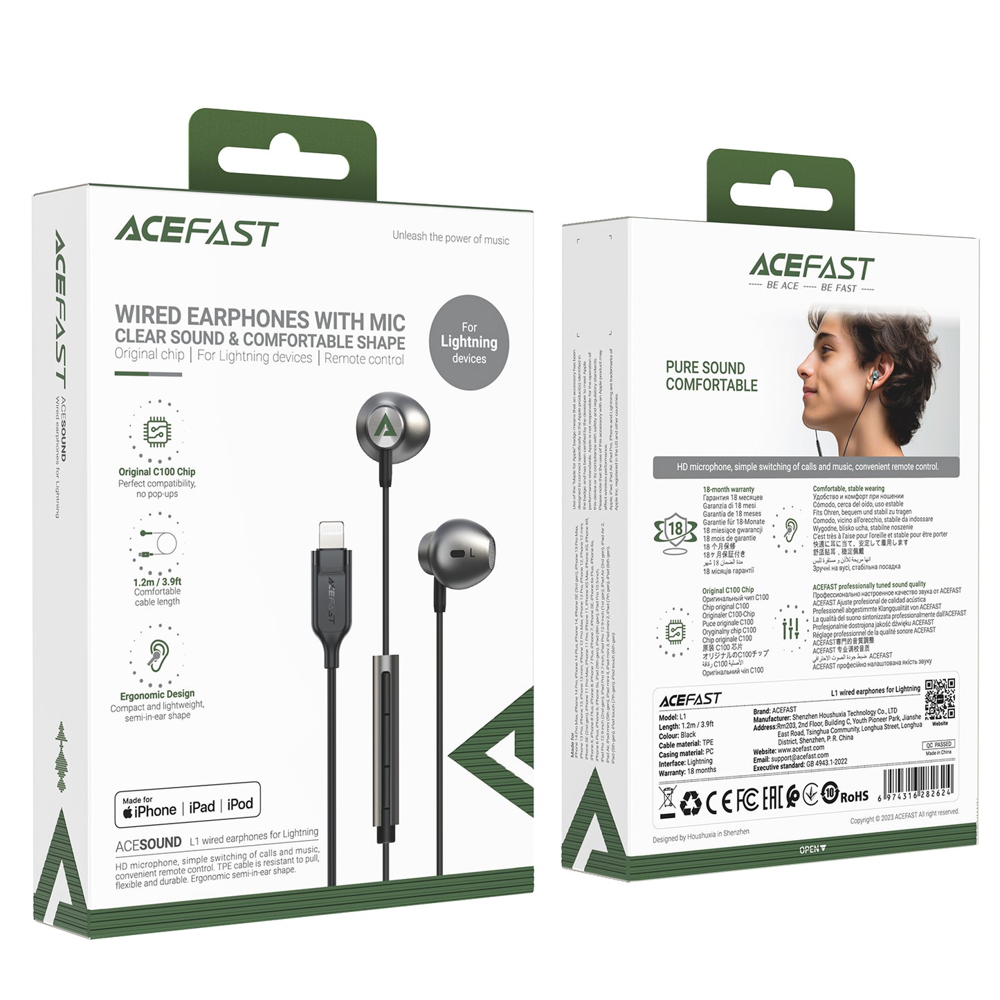 In-ear headphones for iPhone iPad with Lightning connector 1.2 m, - Carlat