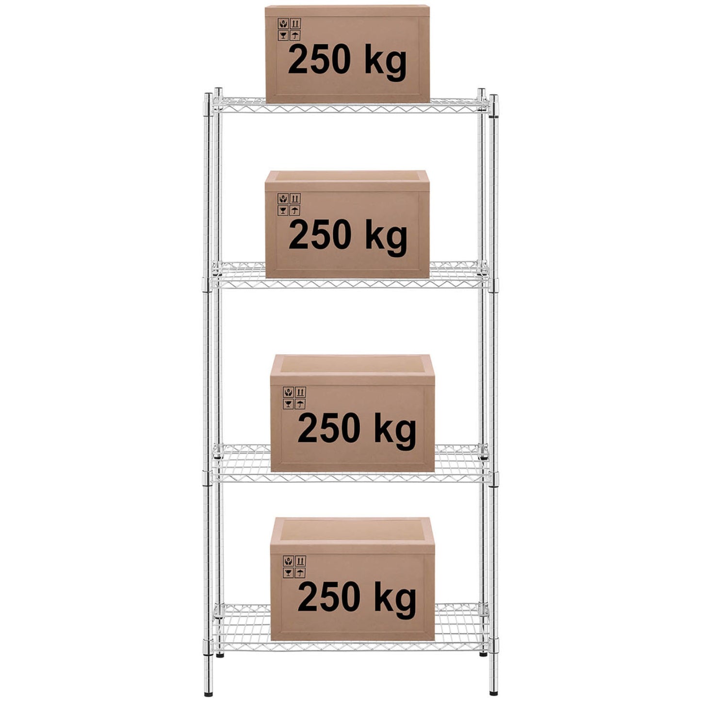Industrial Shelving – Chrome-plated workshop shelf, 4 wire shelves, up - Carlat