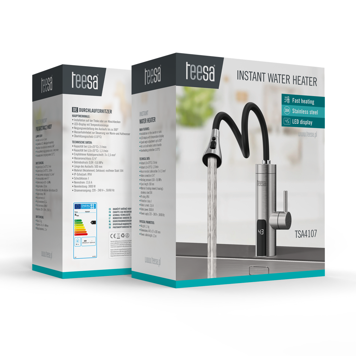 Instant-heat water heater - metal kitchen faucet with a flexible spout - Carlat