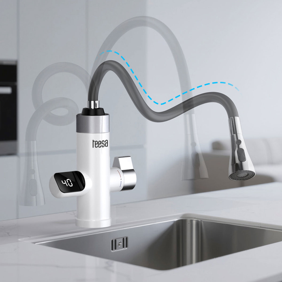 Instant-heating water heater with a kitchen faucet and flexible spout - Carlat