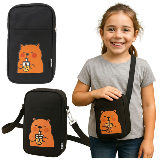 Kapibara Shoulder Pouch with Adjustable Strap, Black, 20 x 14.5 cm - Carlat