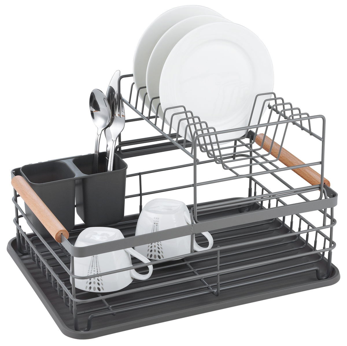 Kitchen Accessories – Dish rack, two-tier, steel-plastic-wood, gray Kinghoff - Carlat