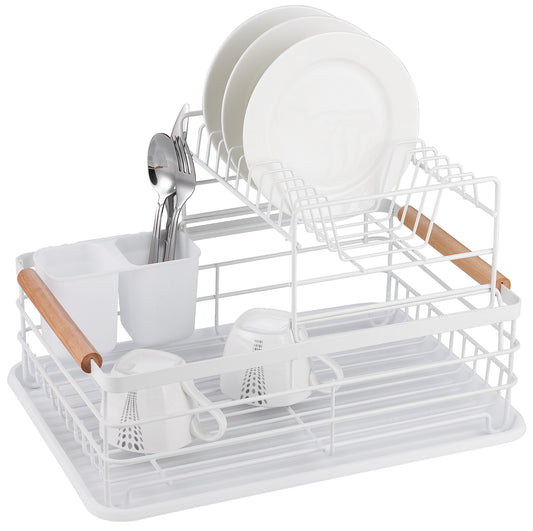 Kitchen Accessories – Dish rack, two-tier, steel-plastic-wood, white Kinghoff - Carlat