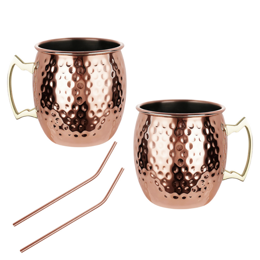 Kitchen – Moscow Mule Mug Set, 2×500 ml, 2 straws, Kinghoff - Carlat