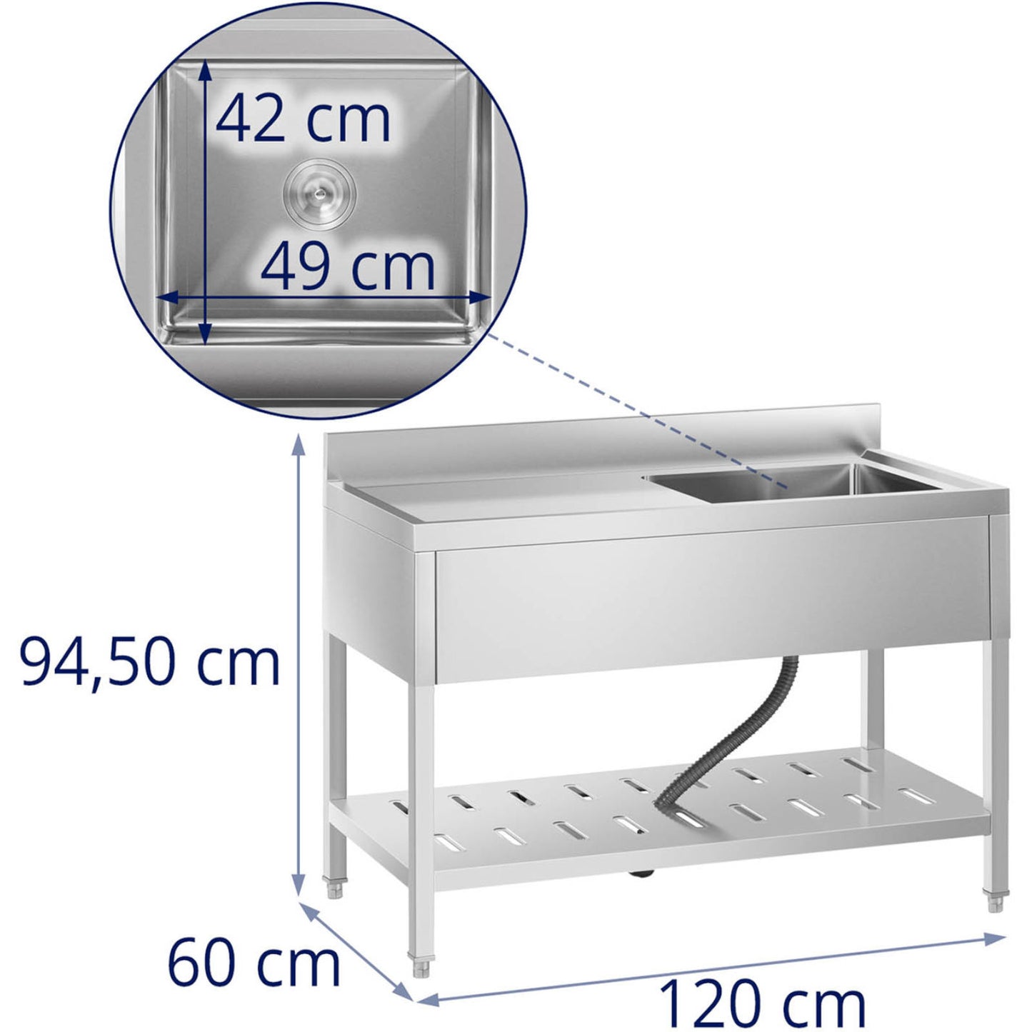 Kitchen & Utility Sinks – Single-bowl catering sink with shelf - Carlat