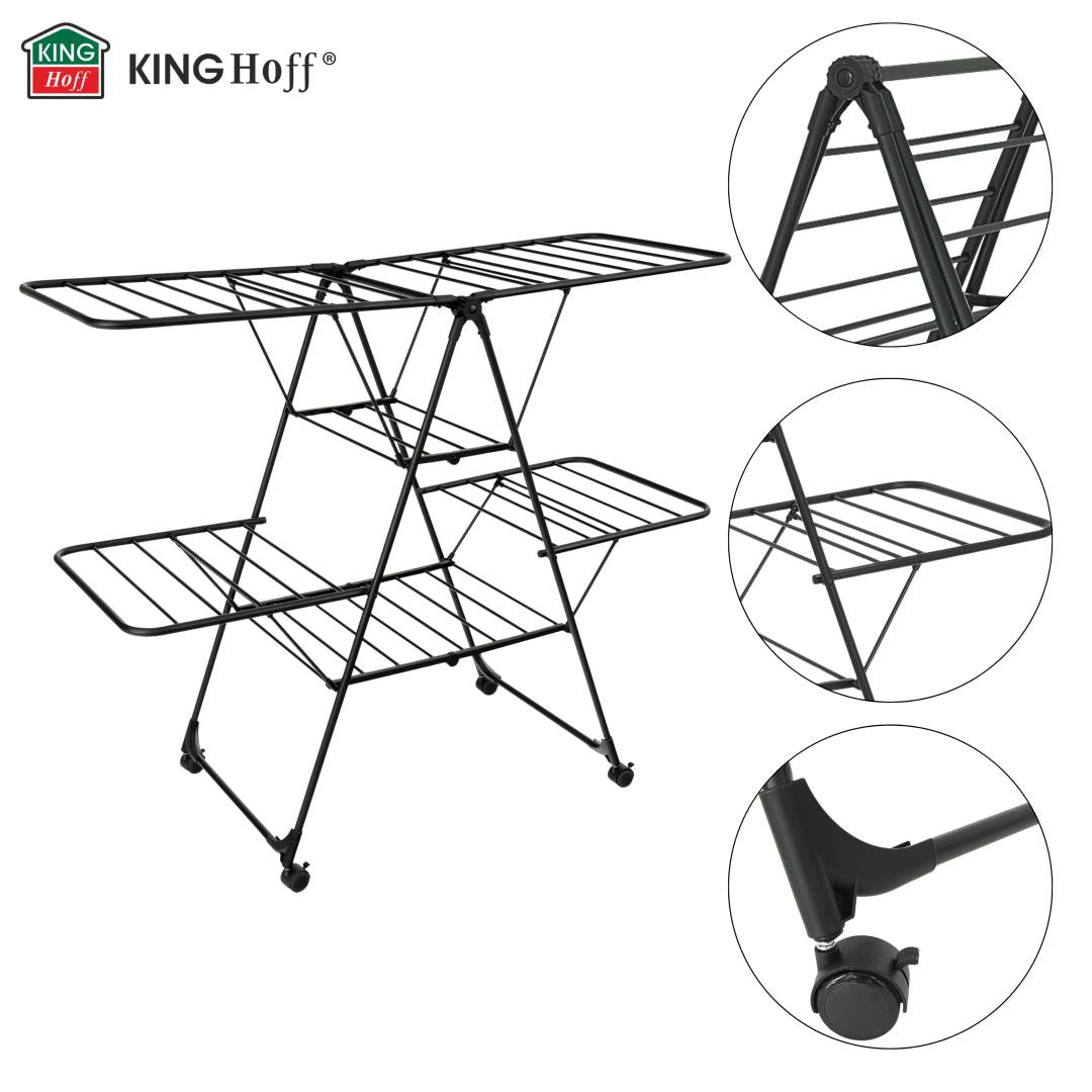 KINGHoff Large folding clothes drying rack with casters, 157 cm, Kinghoff KH-2046 – image 16