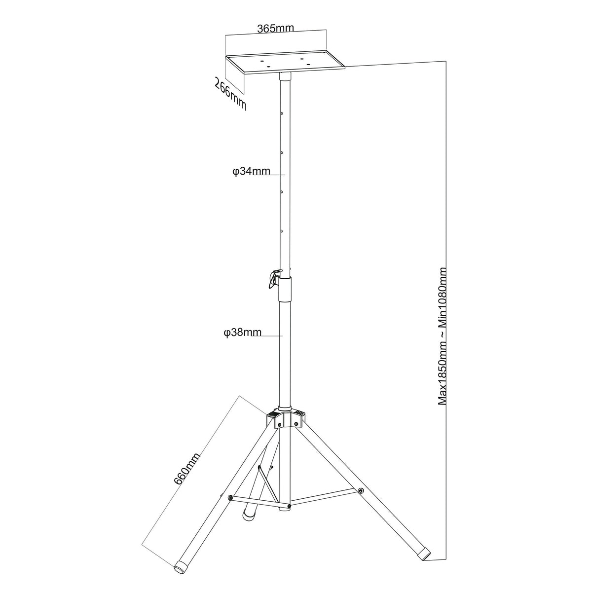 Maclean Portable Projector Stand, made of steel, height-adjustable, 1.08–1.85 m, MC-953 - Carlat
