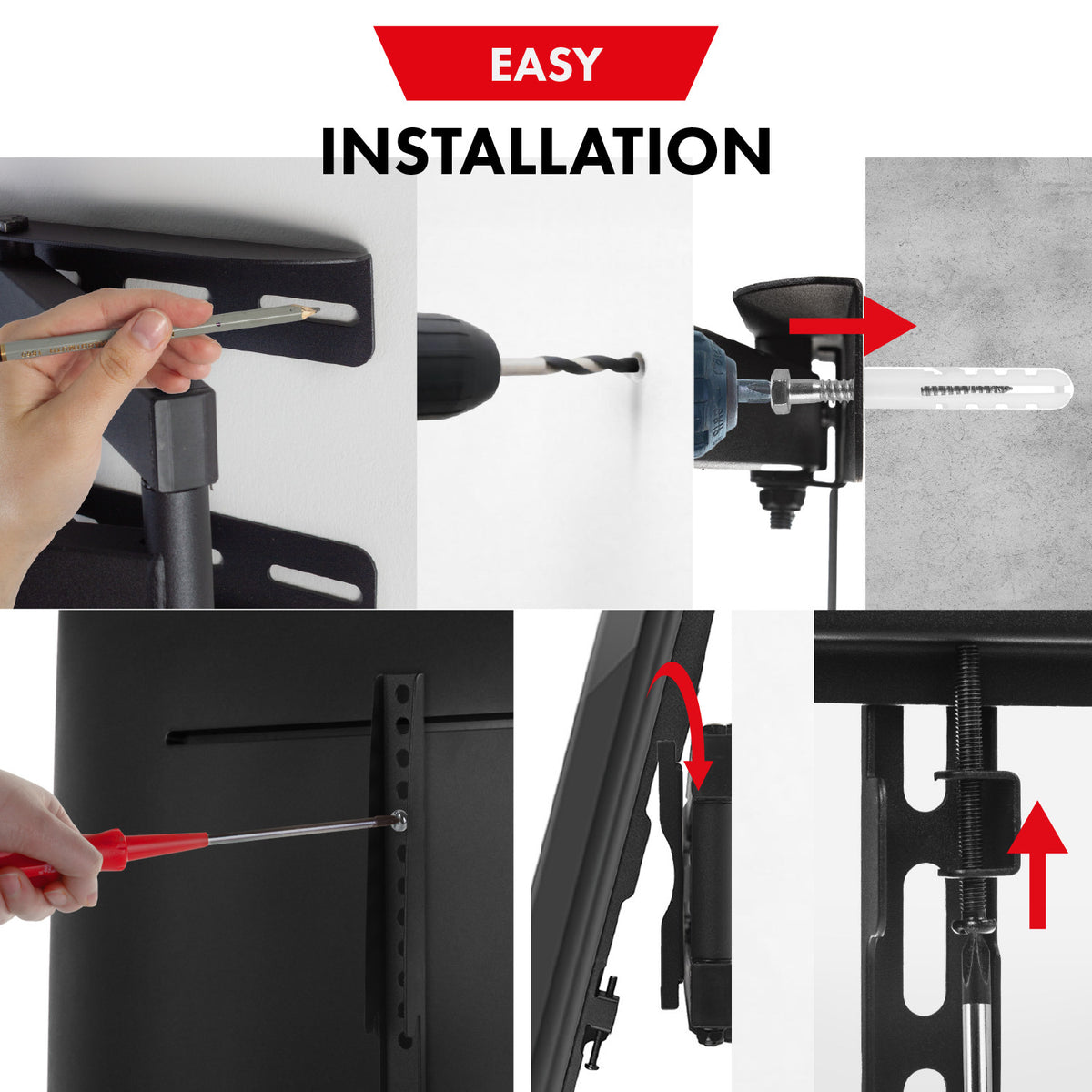 Maclean TV or Monitor Mount / Bracket, Universal, Max VESA 400x400, 26-65", 30 kg, Black, MC-760 - Carlat