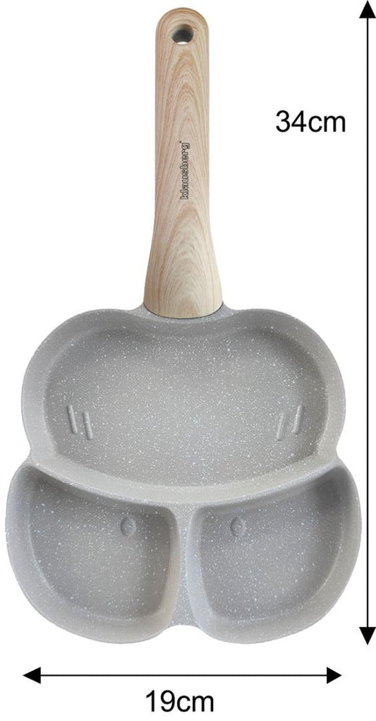Klausberg Nonstick frying pan, 3 sections, gray with a wood-look handle, 24x19x2.5 cm, Klausberg, KB-7824