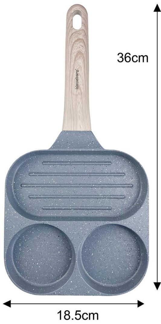 Klausberg Nonstick frying pan, 3 sections, gray with a wood-look handle, 36x18.5x2.5 cm, Klausberg, KB-7817