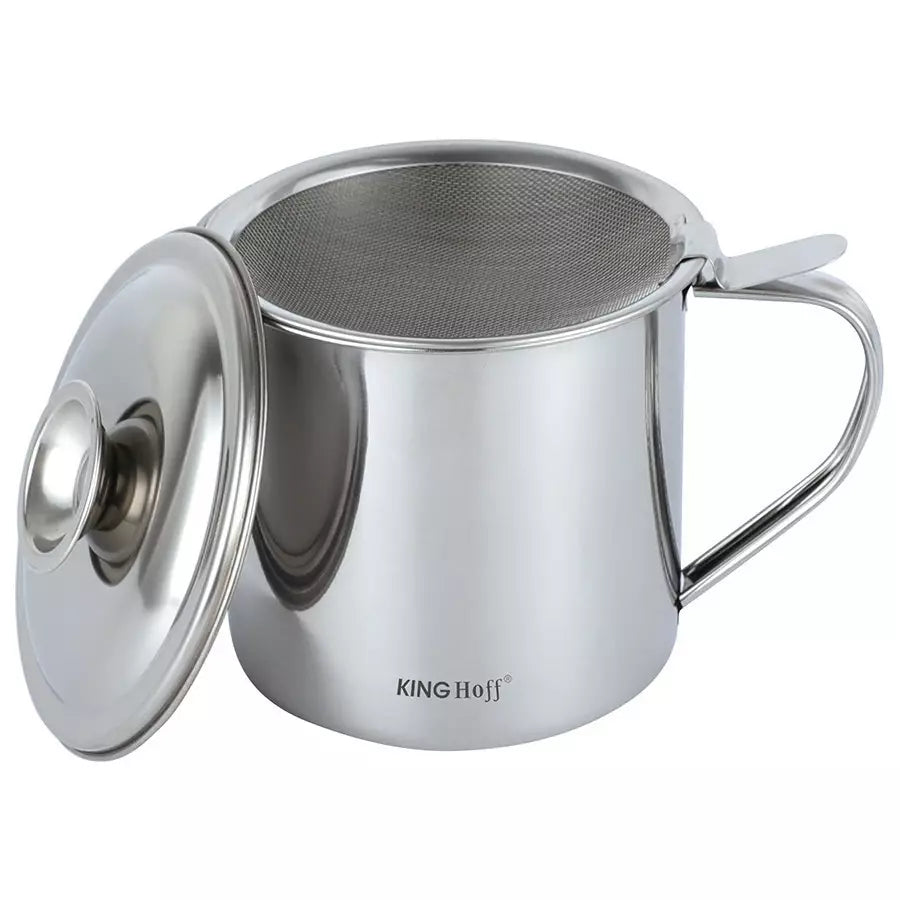 KINGHoff Oil container with lid and filter screen, steel, 1.2 L, Kinghoff