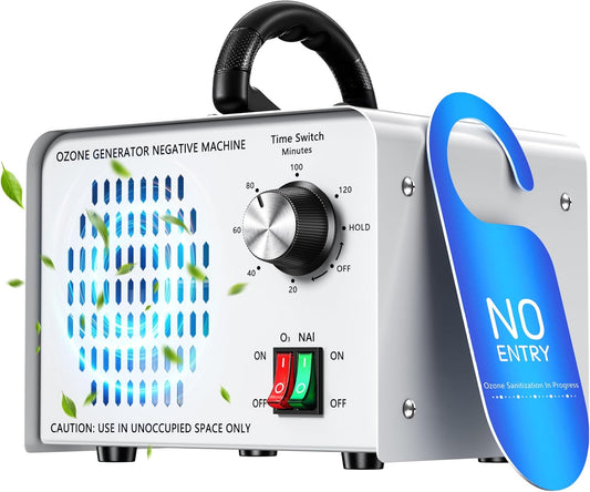 Ozone Generator 100,000 mg/h, Ozone Device with Negative Ions and 120 m Timer, Ozone Air Purifier for Odour Elimination for Car, Home, Pets, Smoke, Commercial/Industrial Use/Applicable 600 m² White - Carlat