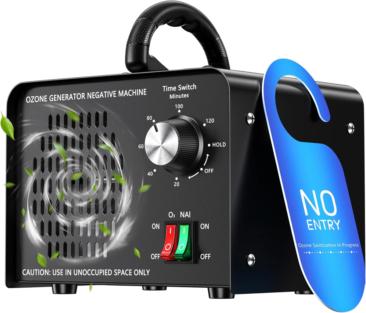 Ozone Generator 100,000 mg/h, Ozone Device with Negative Ions and 120 m Timer, Ozone Air Purifier for Odour Elimination for Car, Home, Pets, Smoke, Commercial/Industrial Use/Applicable 600 m² White - Carlat