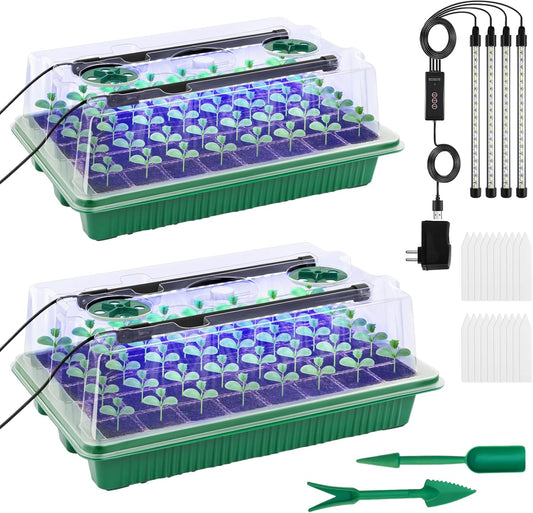 Pack of 2 Indoor Greenhouse Propagator with Plant Lamp, 80 Cell Greenhouse Propagation Set with Timing Controller, Adjustable Brightness, for Plant Growth and Seed Germination - Carlat