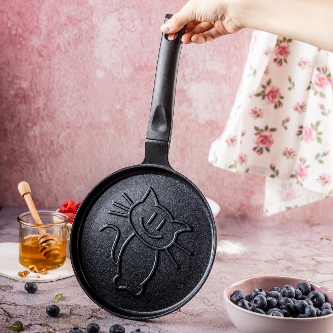 Pancake pan, cat design, aluminum, nonstick coating, black, 18 cm diameter, Klausberg, KB-7973 - Carlat