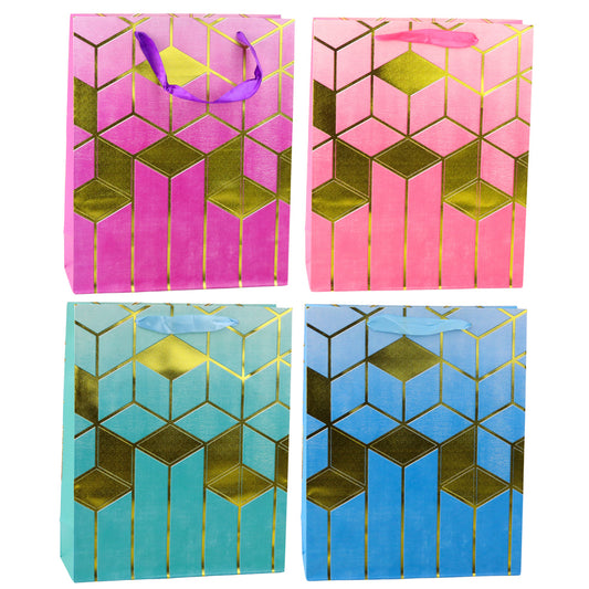 Paper Gift Bag with Gold Geometric Patterns, 32 x 26 x 12 cm - Carlat