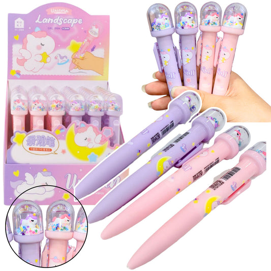 Pen with a Dome, Glitter, Unicorn Figurine, Blue Ink, 0.5 mm - Carlat