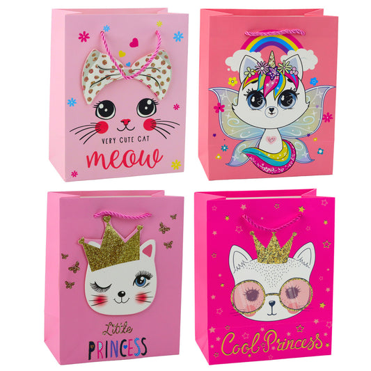 Pink Glitter Cat Paper Gift Bag, 23 x 18 x 10.5 cm - Carlat