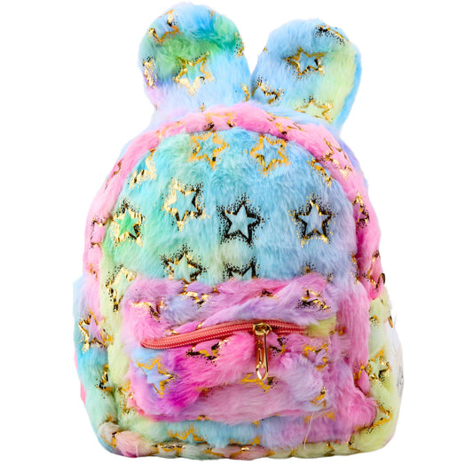 Plush Backpack with Ears, Gold Stars, Children's, Colorful, 24 cm - Carlat