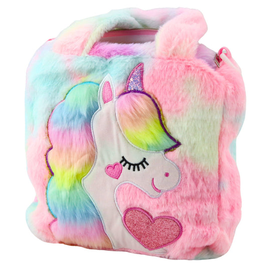 Plush Children's Bag with Unicorn, Adjustable Strap, Pastel, 24x9 cm - Carlat