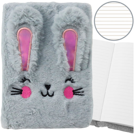 Plush, Faux Fur, Lined Notebook with a Colorful Rabbit, A5 - Carlat