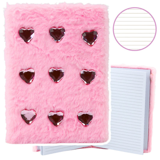 Plush Lined Notebook with Crystal Hearts, Pink, A5, 80 Pages - Carlat