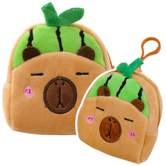 Plush Wallet with Kapibara Keychain, Watermelon, Green, 9.5 x 8 cm - Carlat