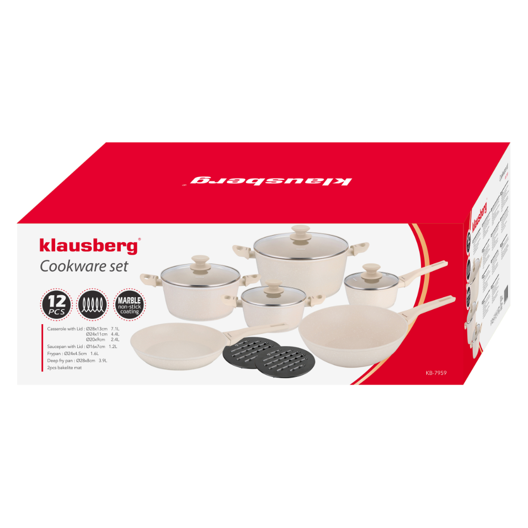 Pots and – Marbled nonstick cookware set, 12-piece set by Klausberg - Carlat